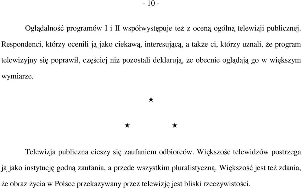 pozostali deklarują, że obecnie oglądają go w większym wymiarze. Telewizja publiczna cieszy się zaufaniem odbiorców.