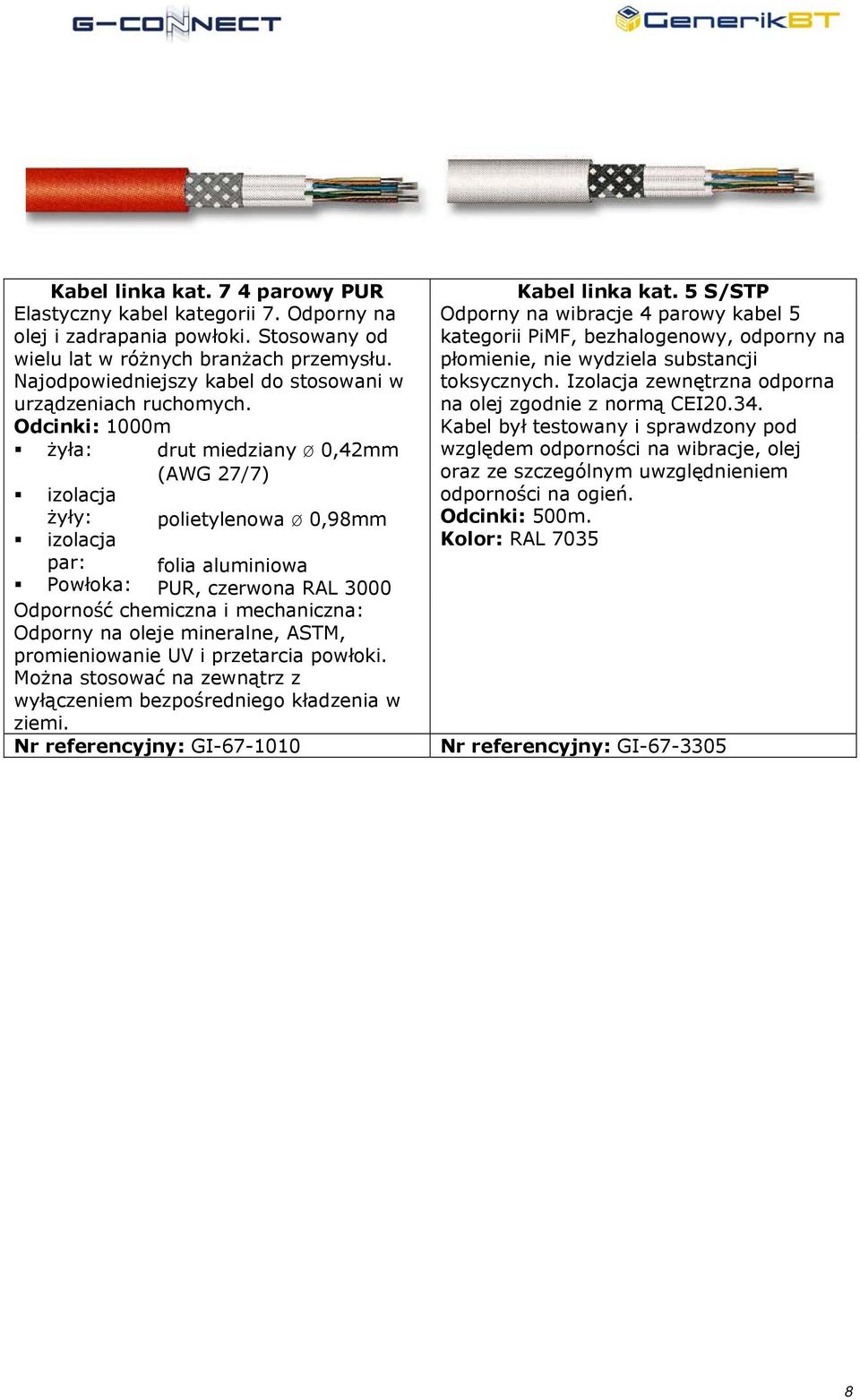 Odcinki: 1000m żyła: drut miedziany Ø 0,42mm (AWG 27/7) izolacja żyły: polietylenowa Ø 0,98mm izolacja par: folia aluminiowa Powłoka: PUR, czerwona RAL 3000 Odporność chemiczna i mechaniczna: Odporny