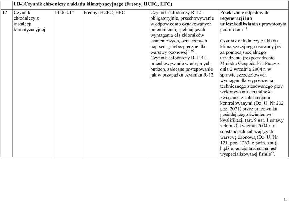 Czynnik chłodniczy R-134a - przechowywanie w odrębnych butlach, zalecane postępowanie jak w przypadku czynnika R-12. regeneracji lub unieszkodliwiania uprawnionym podmiotom 4).
