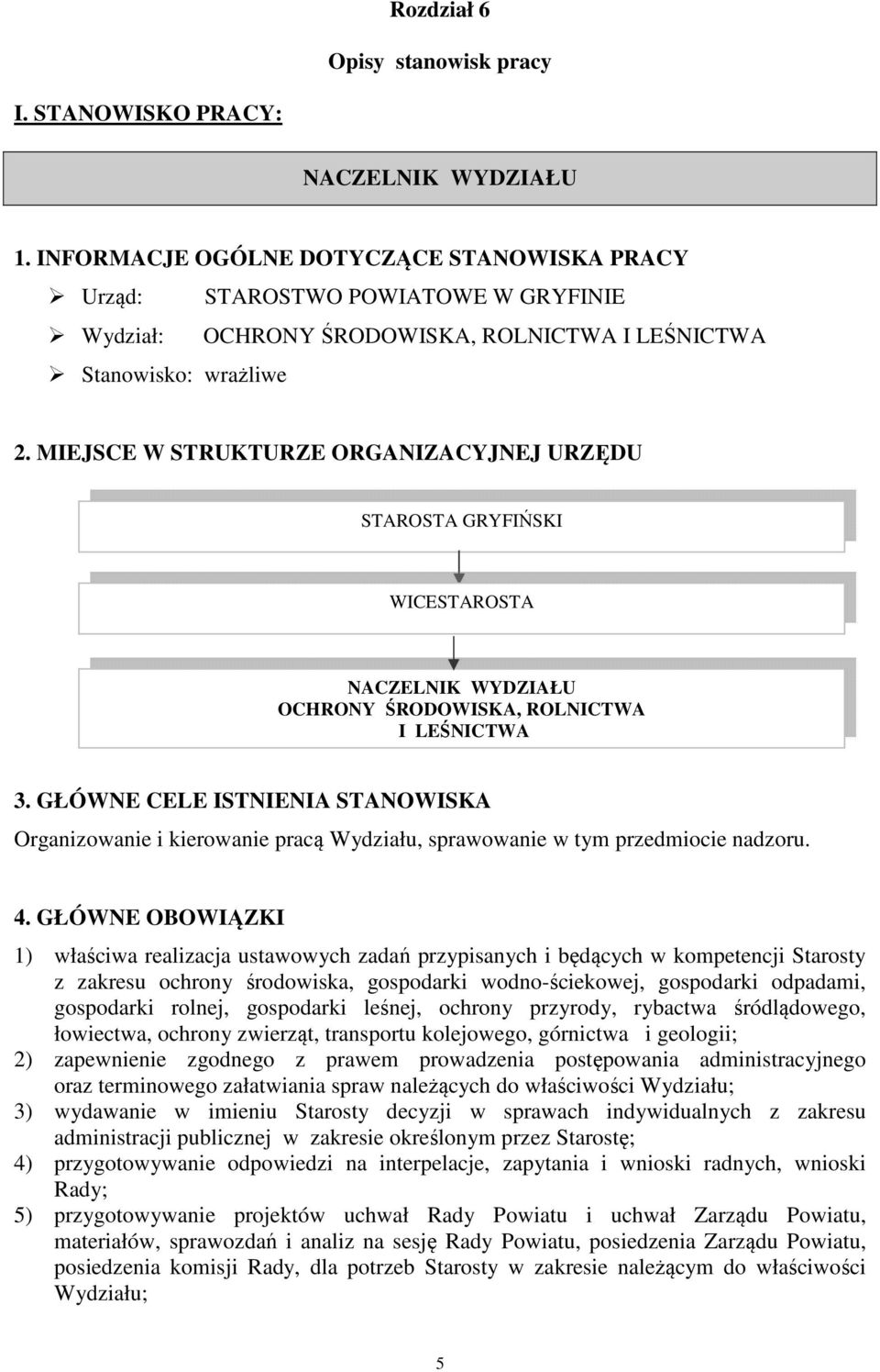 MIEJSCE W STRUKTURZE ORGANIZACYJNEJ URZĘDU STAROSTA GRYFIŃSKI WICESTAROSTA NACZELNIK WYDZIAŁU OCHRONY ŚRODOWISKA, ROLNICTWA I LEŚNICTWA 3.