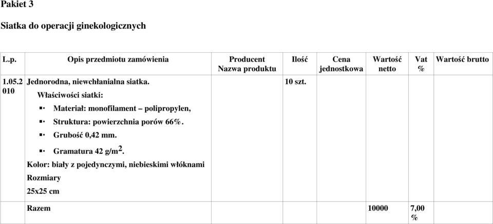 Opis przedmiotu zamówienia Producent Nazwa produktu Ilość Cena jednostkowa Wartość