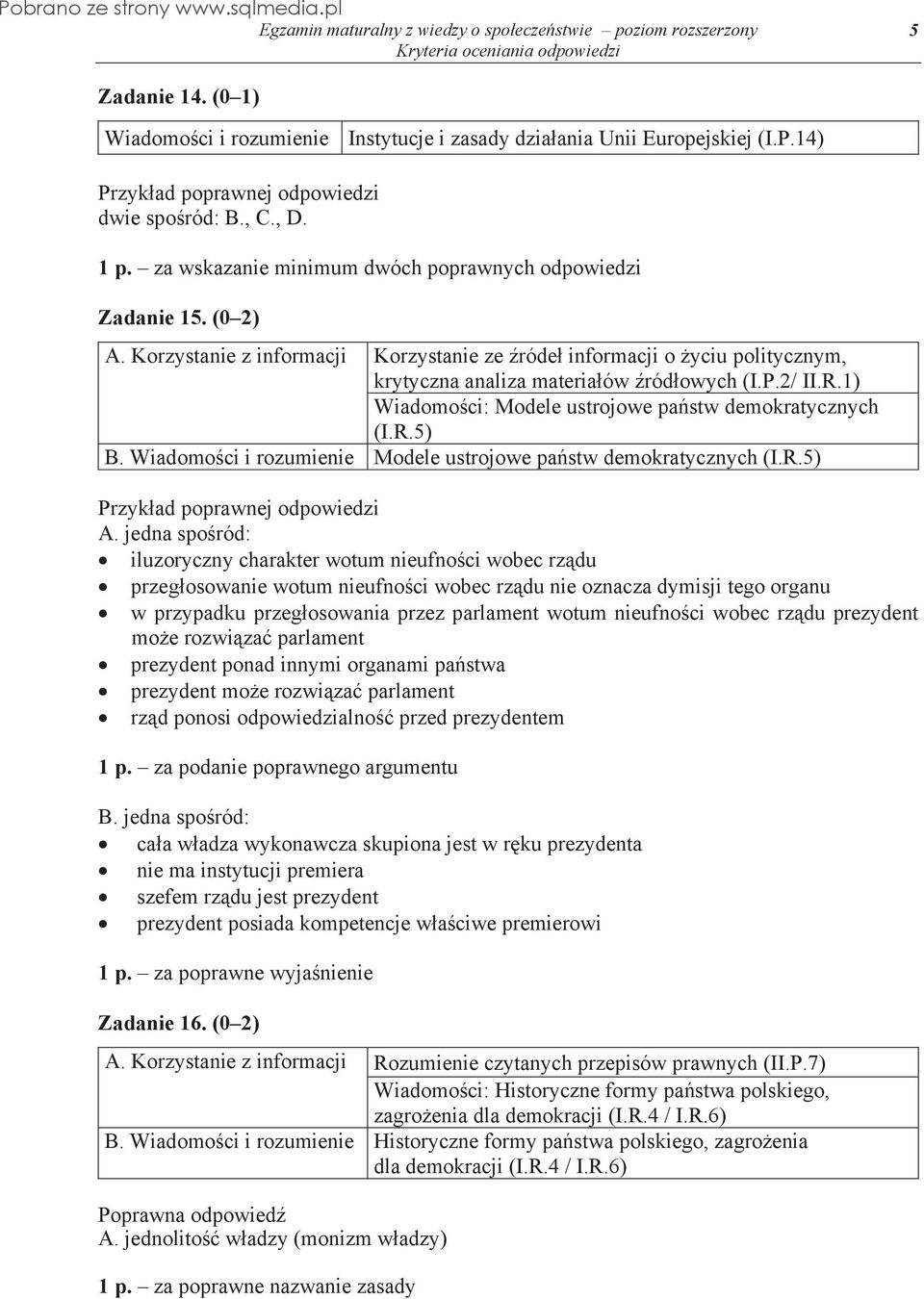 Wiadomo ci i rozumienie Modele ustrojowe pa stw demokratycznych (I.R.5) A.