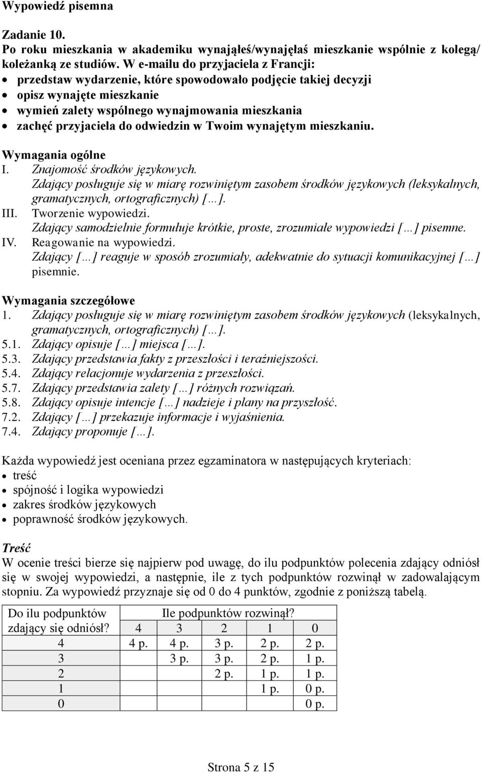 mieszkaniu. I. Znajomość środków językowych. Zdający posługuje się w miarę rozwiniętym zasobem środków językowych (leksykalnych, gramatycznych, ortograficznych) [ ]. III. Tworzenie wypowiedzi.