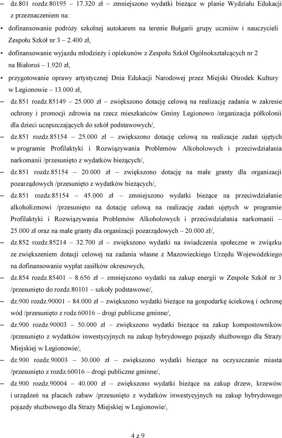 400 zł, dofinansowanie wyjazdu młodzieży i opiekunów z Zespołu Szkół Ogólnokształcących nr 2 na Białoruś 1.
