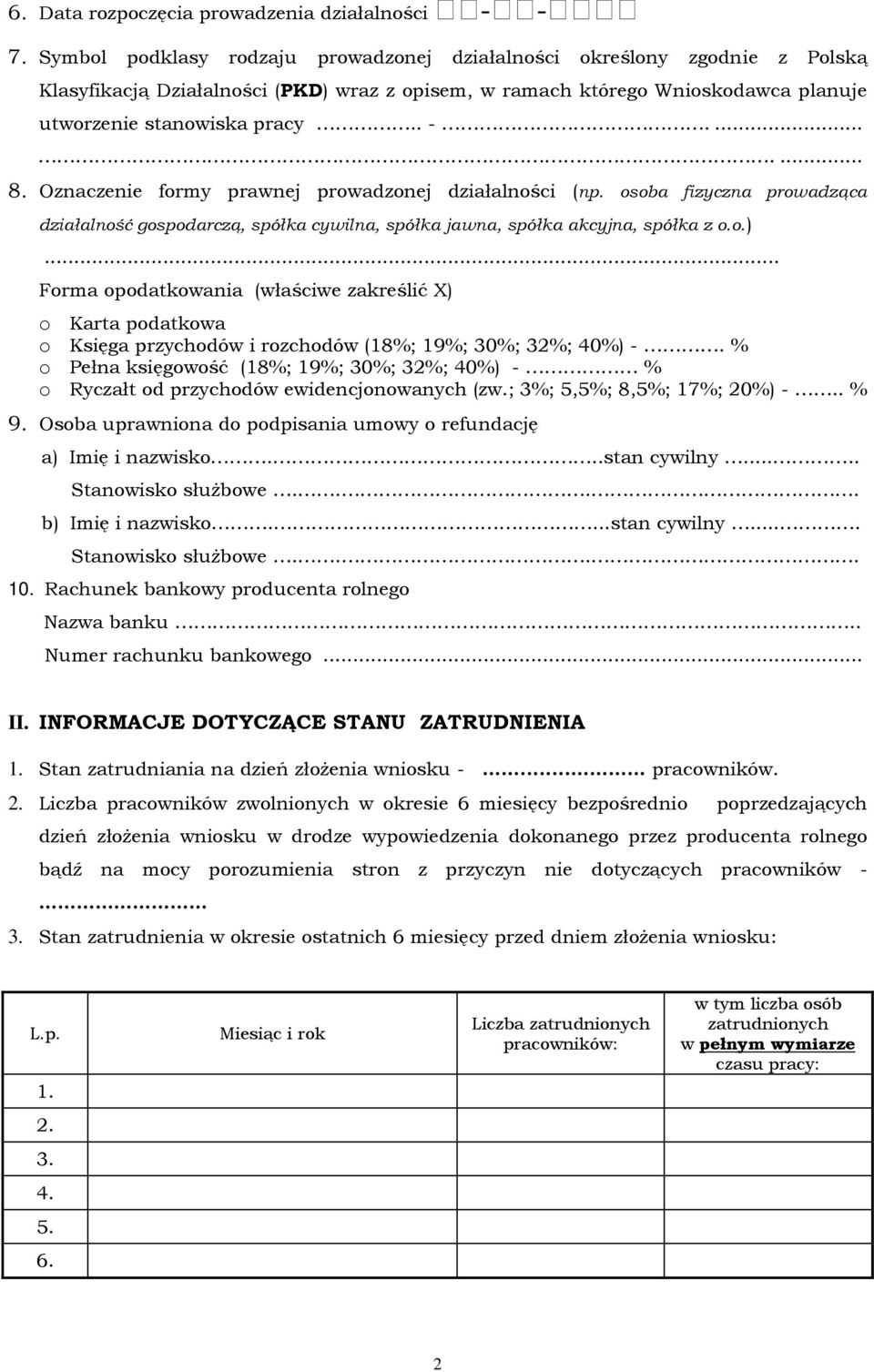 Oznaczenie formy prawnej prowadzonej działalności (np. osoba fizyczna prowadząca działalność gospodarczą, spółka cywilna, spółka jawna, spółka akcyjna, spółka z o.o.).