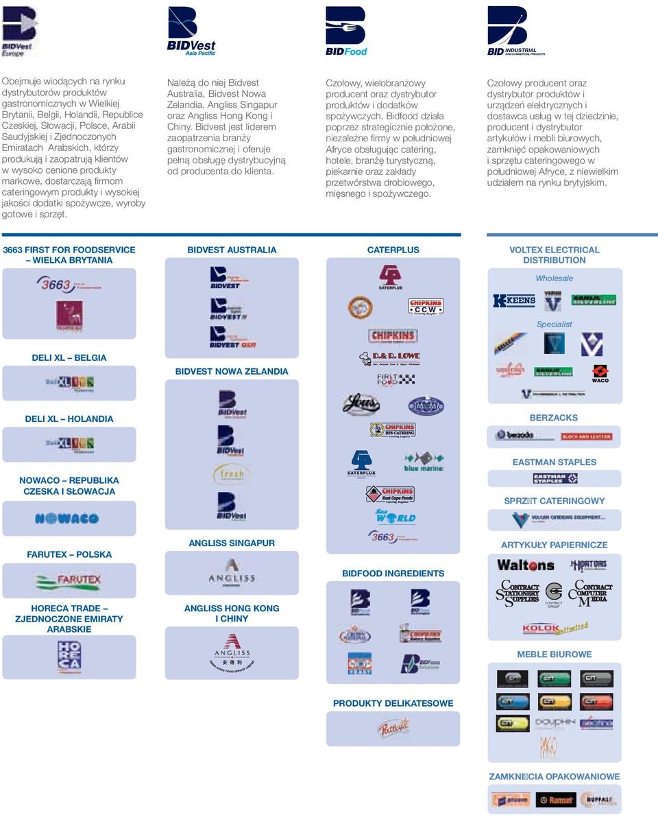 Należą do niej Bidvest Australia, Bidvest Nowa Zelandia, Angliss Singapur oraz Angliss Hong Kong i Chiny.
