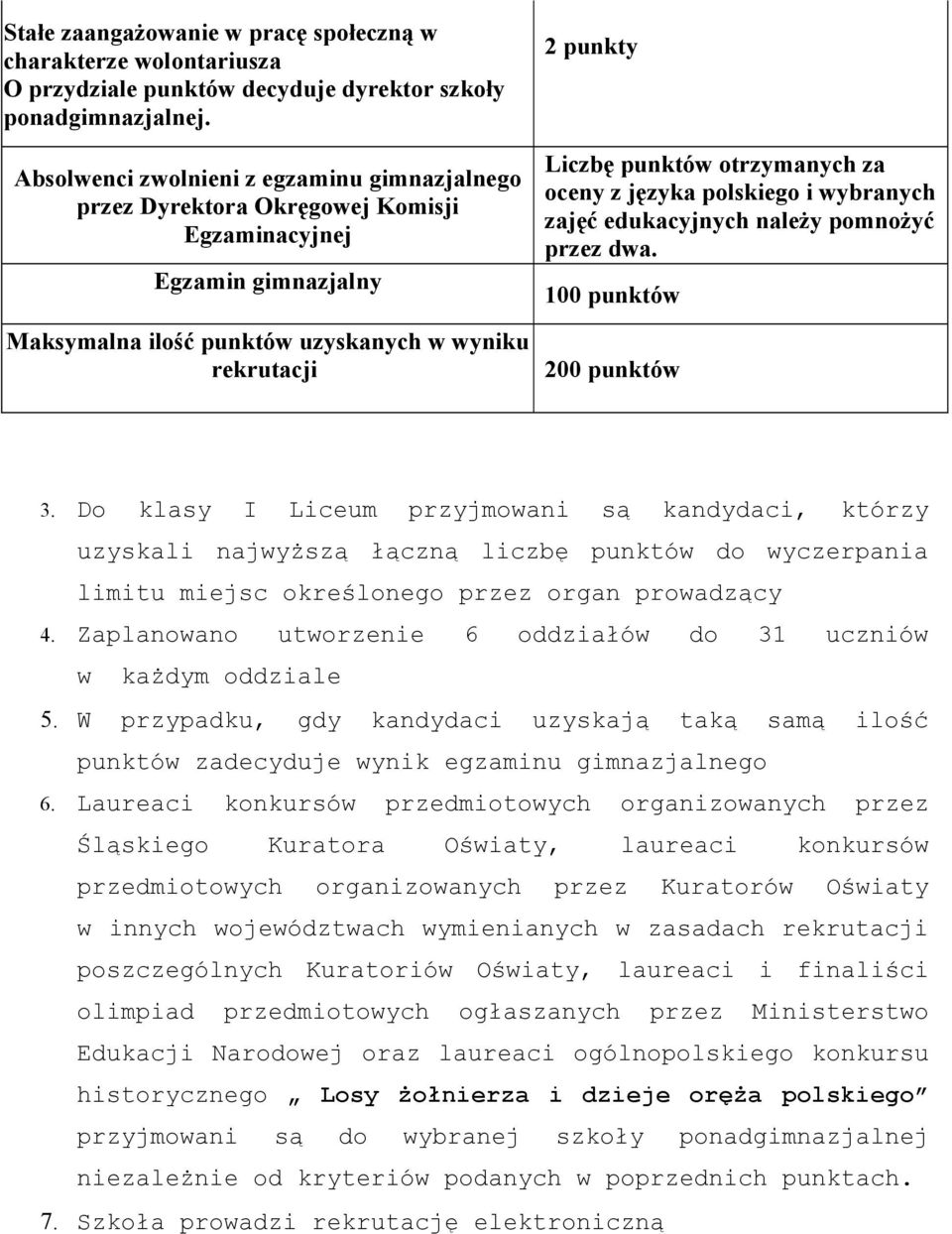 otrzymanych za oceny z języka polskiego i wybranych zajęć edukacyjnych należy pomnożyć przez dwa. 100 punktów 200 punktów 3.