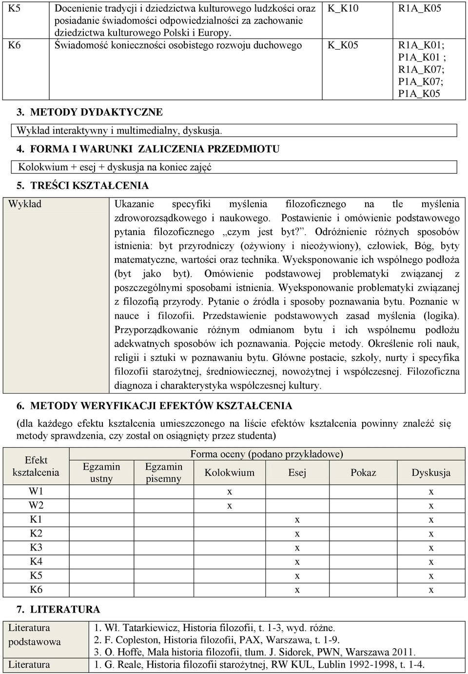 FORMA I WARUNKI ZALICZENIA PRZEDMIOTU Kolokwium + esej + dyskusja na koniec zajęć 5.