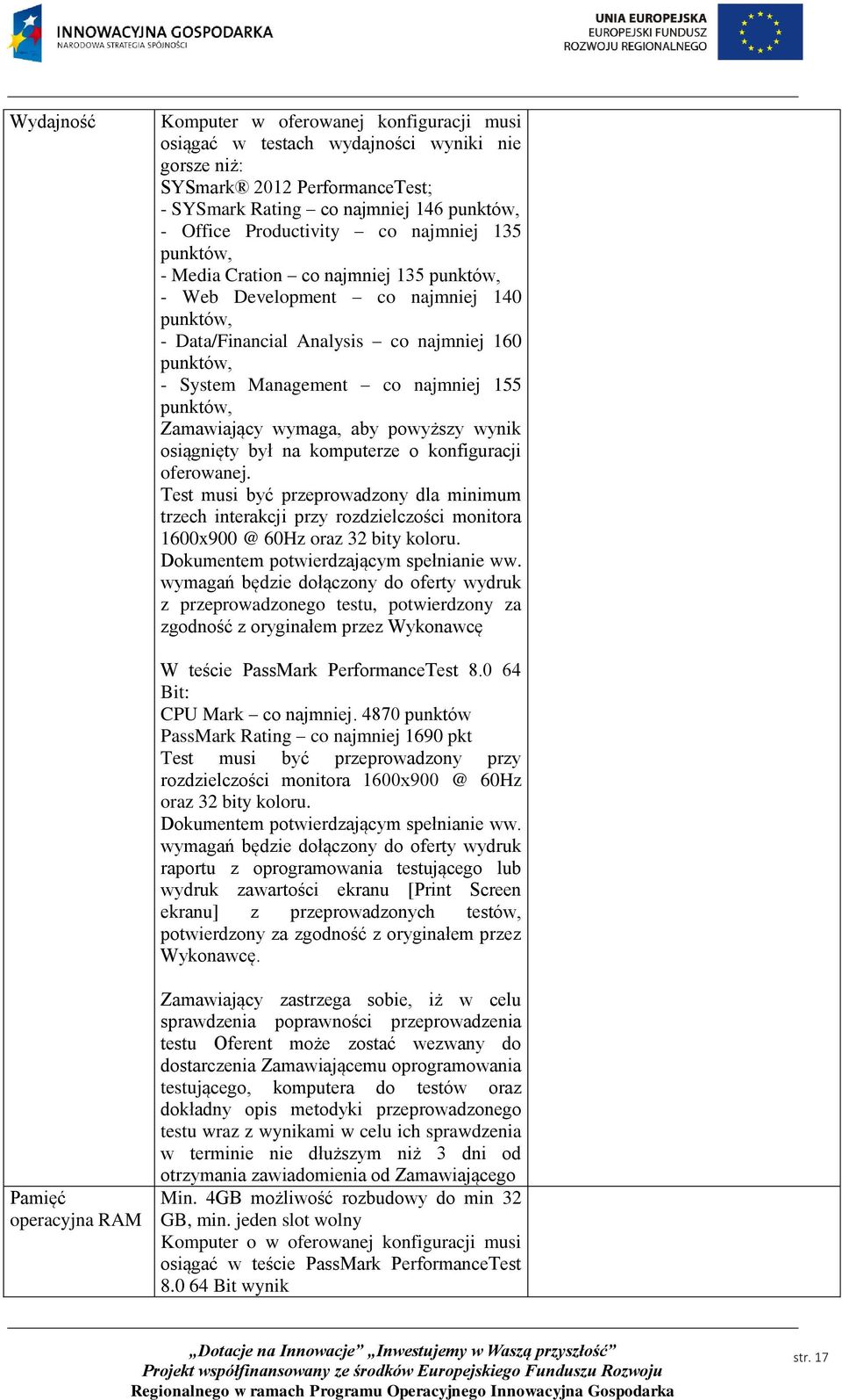 punktów, Zamawiający wymaga, aby powyższy wynik osiągnięty był na komputerze o konfiguracji oferowanej.