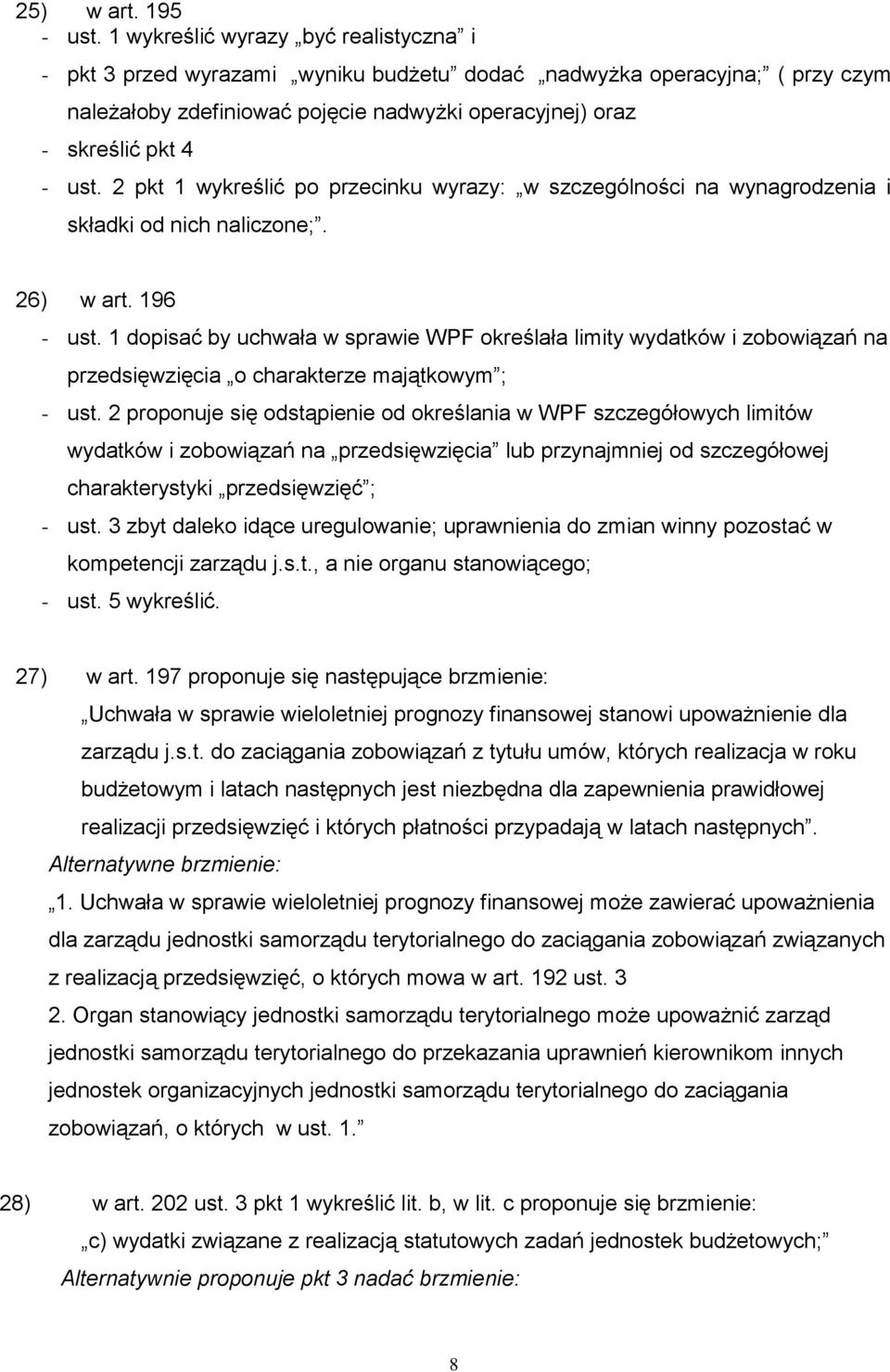 2 pkt 1 wykreślić po przecinku wyrazy: w szczególności na wynagrodzenia i składki od nich naliczone;. 26) w art. 196 - ust.