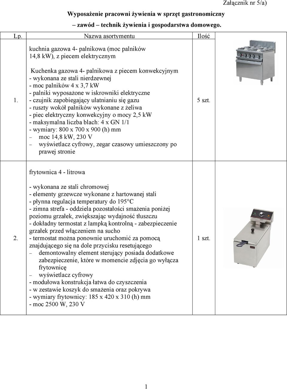Kuchenka gazowa 4- palnikowa z piecem konwekcyjnym - wykonana ze stali nierdzewnej - moc palników 4 x 3,7 kw - palniki wyposażone w iskrowniki elektryczne - czujnik zapobiegający ulatnianiu się gazu