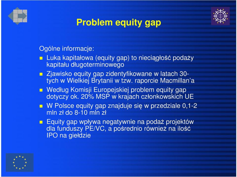 raporcie Macmillan a Według Komisji Europejskiej problem equity gap dotyczy ok.