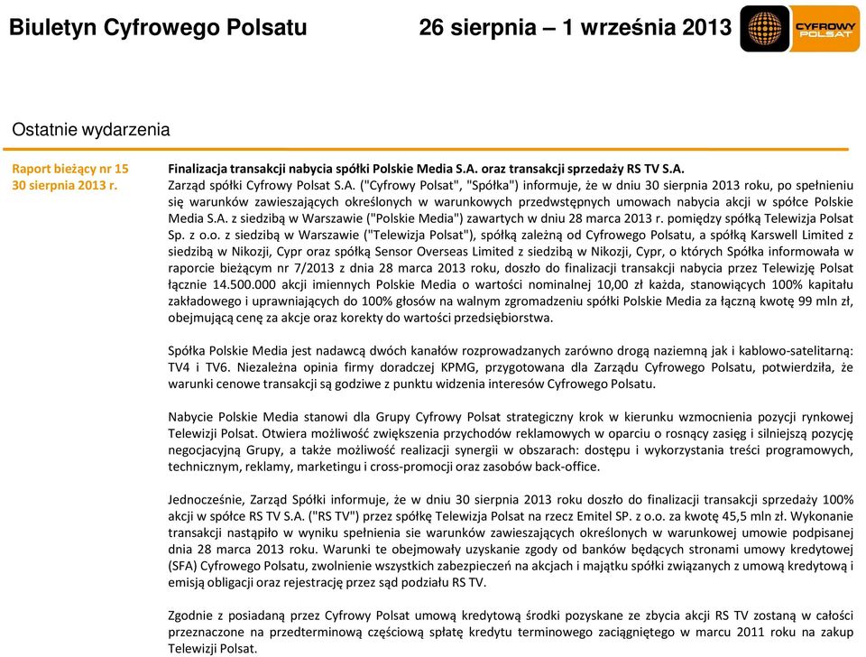 Zarząd spółki Cyfrowy Polsat S.A.