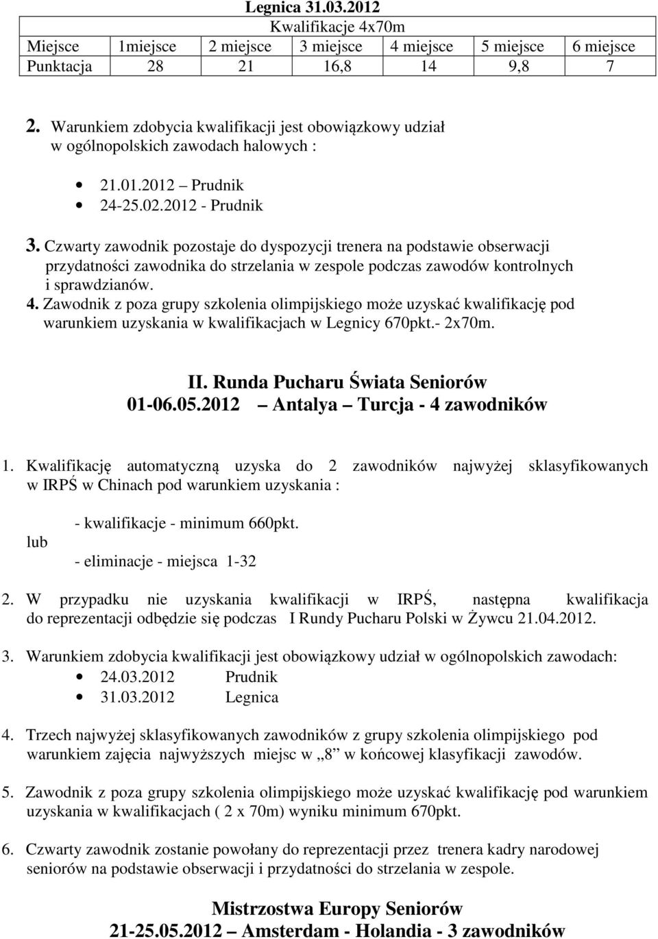 Czwarty zawodnik pozostaje do dyspozycji trenera na podstawie obserwacji przydatności zawodnika do strzelania w zespole podczas zawodów kontrolnych i sprawdzianów. 4.