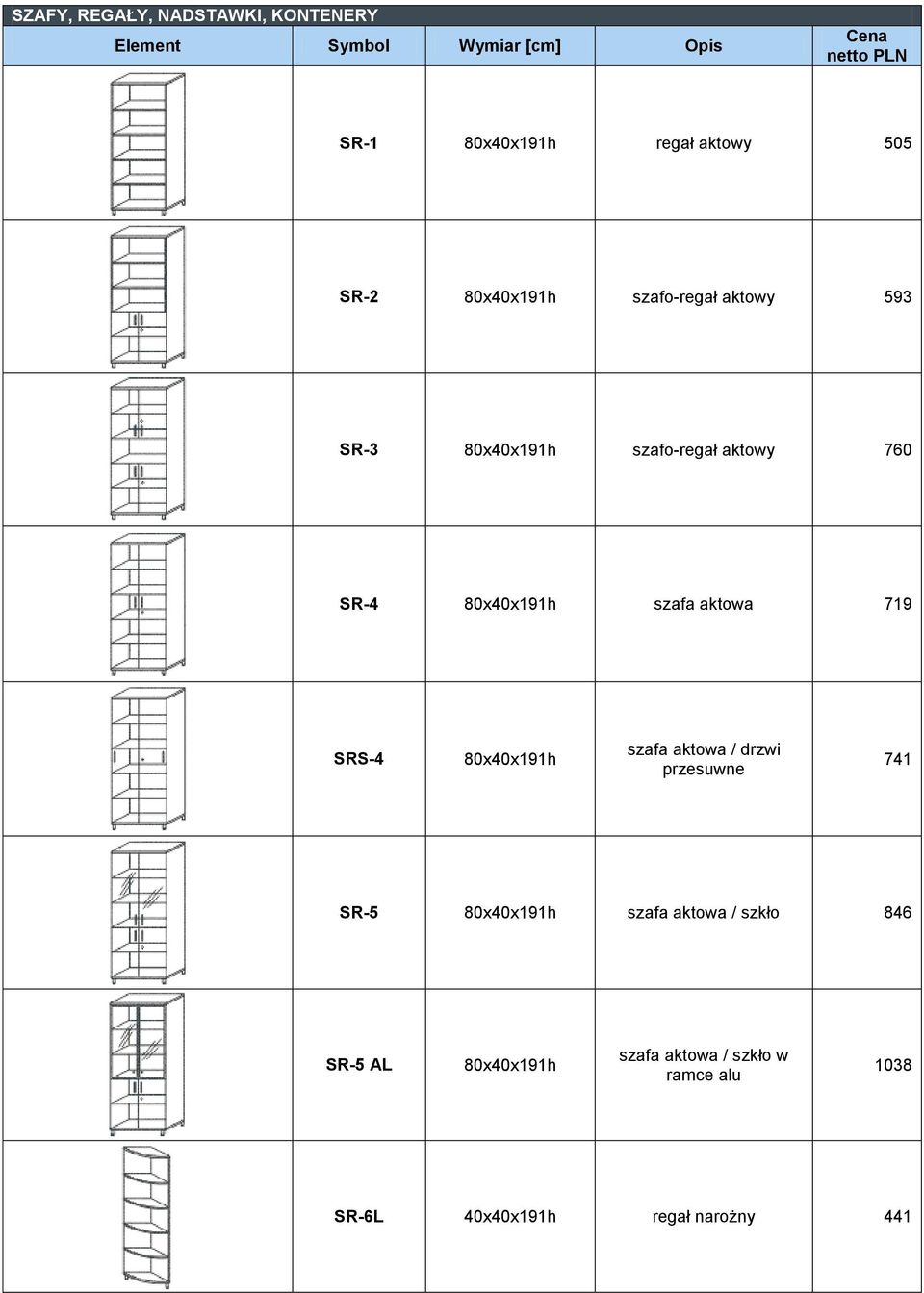 719 SRS-4 80x40x191h szafa aktowa / drzwi przesuwne 741 SR-5 80x40x191h szafa aktowa /