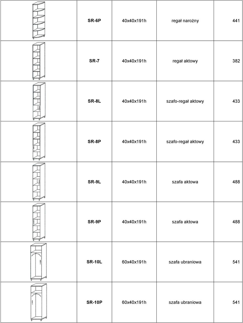 aktowy 433 SR-9L 40x40x191h szafa aktowa 488 SR-9P 40x40x191h szafa