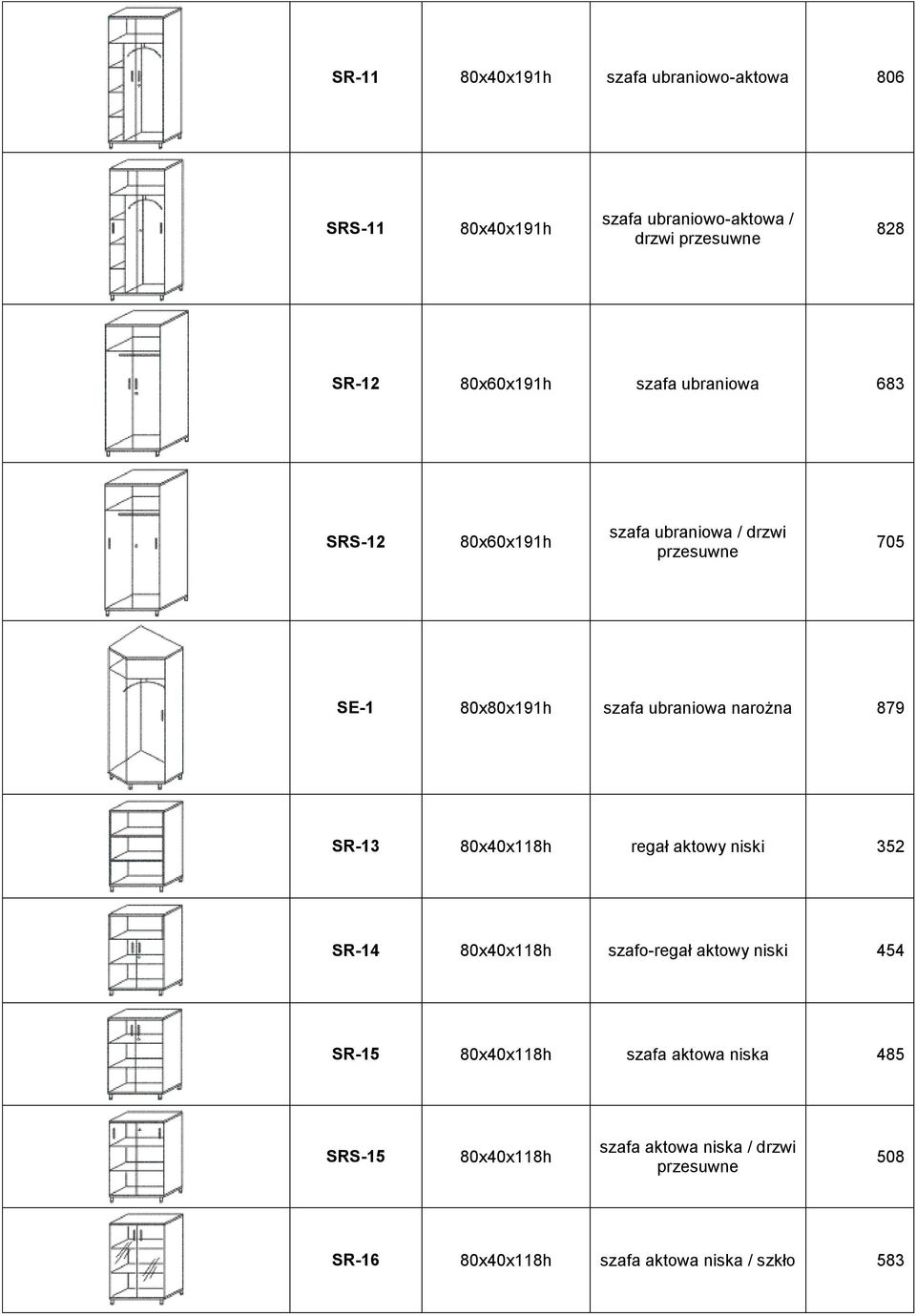 narożna 879 SR-13 80x40x118h regał aktowy niski 352 SR-14 80x40x118h szafo-regał aktowy niski 454 SR-15 80x40x118h