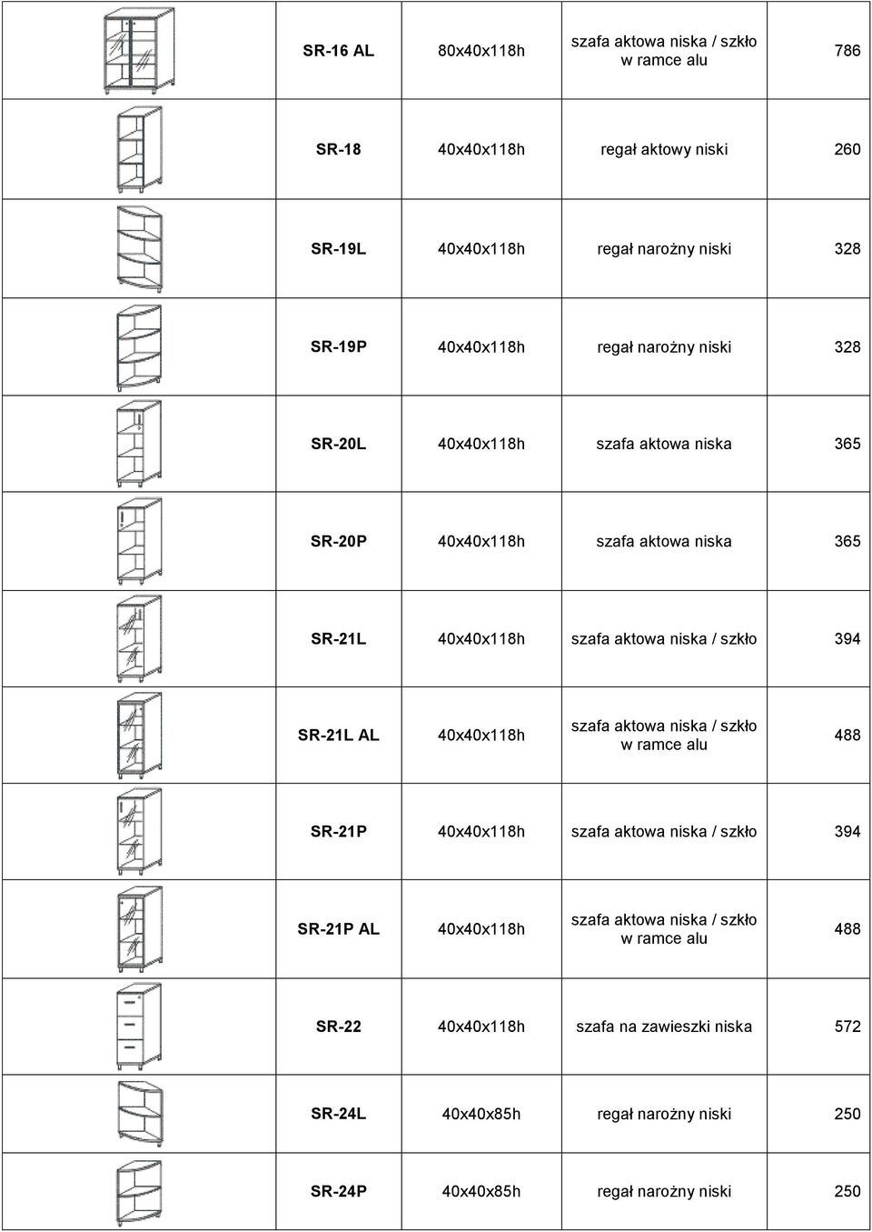 szkło 394 SR-21L AL 40x40x118h szafa aktowa niska / szkło w ramce alu 488 SR-21P 40x40x118h szafa aktowa niska / szkło 394 SR-21P AL 40x40x118h szafa