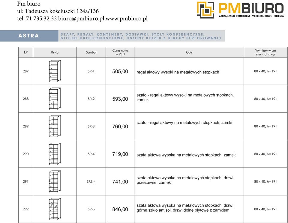 zamek szafo - rega aktowy na metalowych stopkach, zamki 289 SR-3 760,00 719,00 290 SR-4 szafa aktowa wysoka na metalowych stopkach, zamek szafa aktowa wysoka na