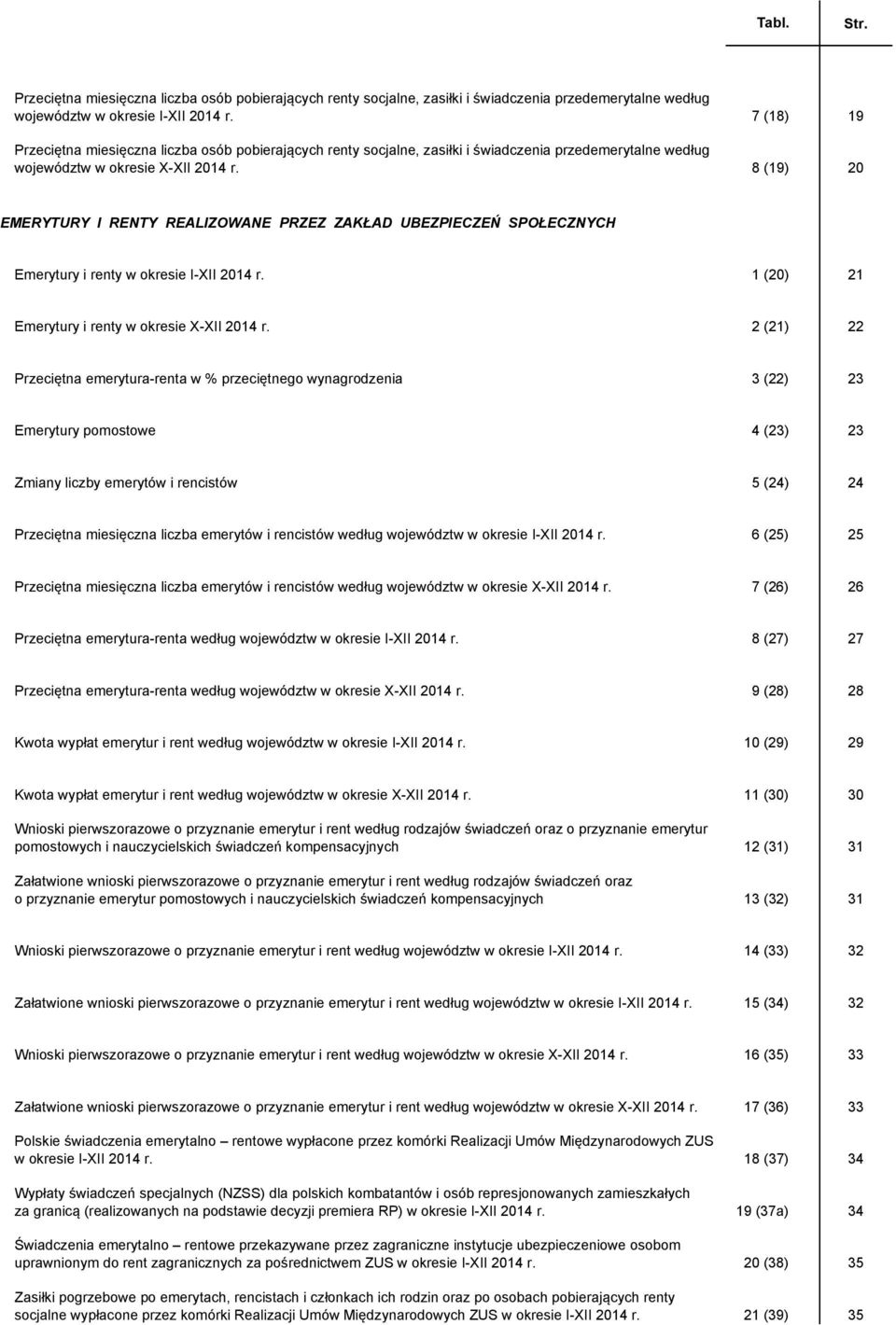 8 (19) 20 EMERYTURY I RENTY REALIZOWANE PRZEZ ZAKŁAD UBEZPIECZEŃ SPOŁECZNYCH Emerytury i renty w okresie I-XII 2014 r. 1 (20) 21 Emerytury i renty w okresie X-XII 2014 r.