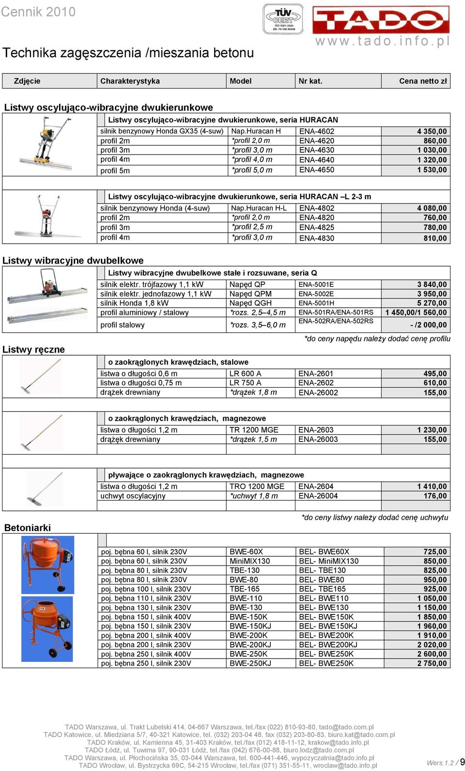 Huracan H ENA-4602 4 350,00 profil 2m *profil 2,0 m ENA-4620 860,00 profil 3m *profil 3,0 m ENA-4630 1 030,00 profil 4m *profil 4,0 m ENA-4640 1 320,00 profil 5m *profil 5,0 m ENA-4650 1 530,00