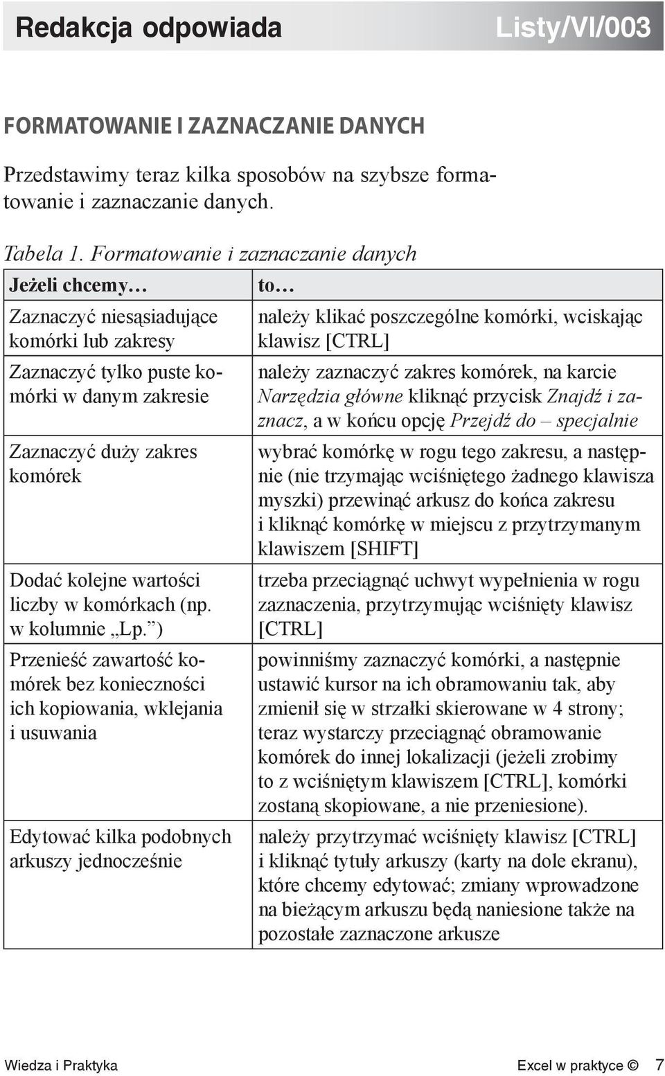 liczby w komórkach (np. w kolumnie Lp.