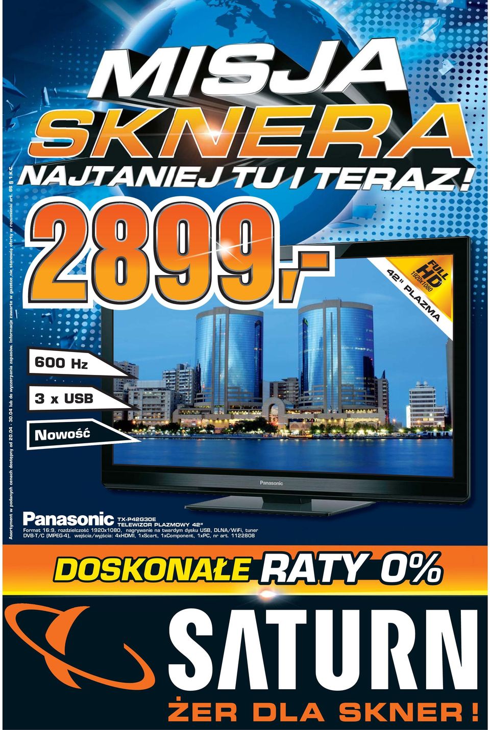 600 Hz 3 x USB Nowość TX-PG30E TELEWIZOR PLAZMOWY Format 16:9, rozdzielczość 1920x1080,