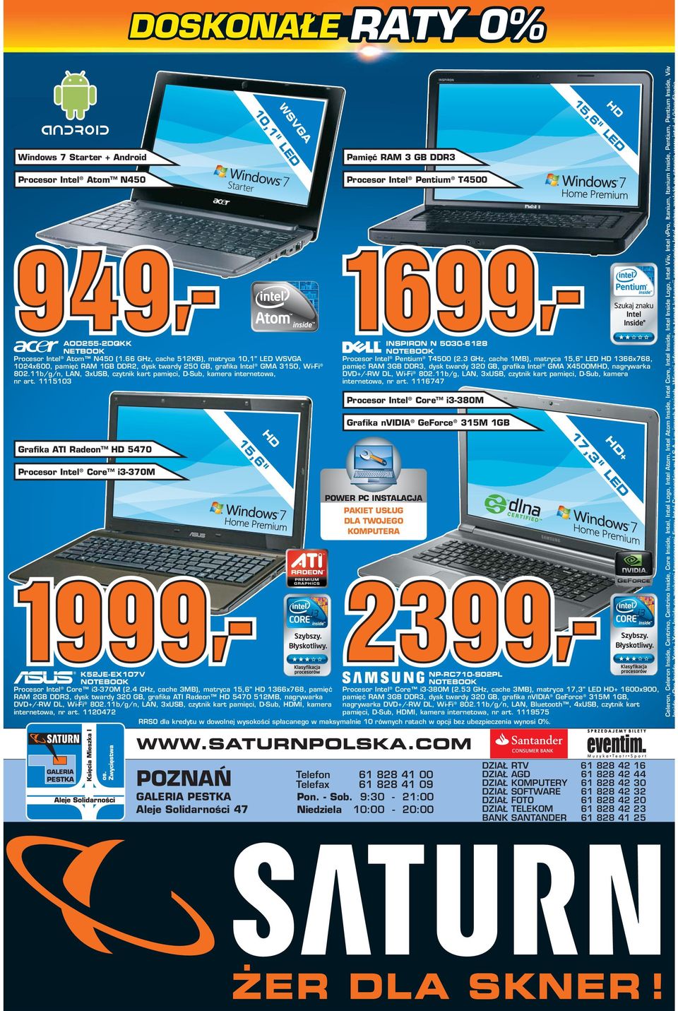 11b/g/n, LAN, 3xUSB, czytnik kart pamięci, -Sub, kamera internetowa, nr art. 1115103 INSPIRON N 5030-28 NOTEBOOK Procesor Intel Pentium T4500 (2.