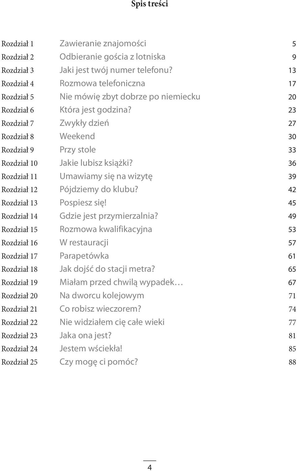 23 Rozdział 7 Zwykły dzień 27 Rozdział 8 Weekend 30 Rozdział 9 Przy stole 33 Rozdział 10 Jakie lubisz książki? 36 Rozdział 11 Umawiamy się na wizytę 39 Rozdział 12 Pójdziemy do klubu?