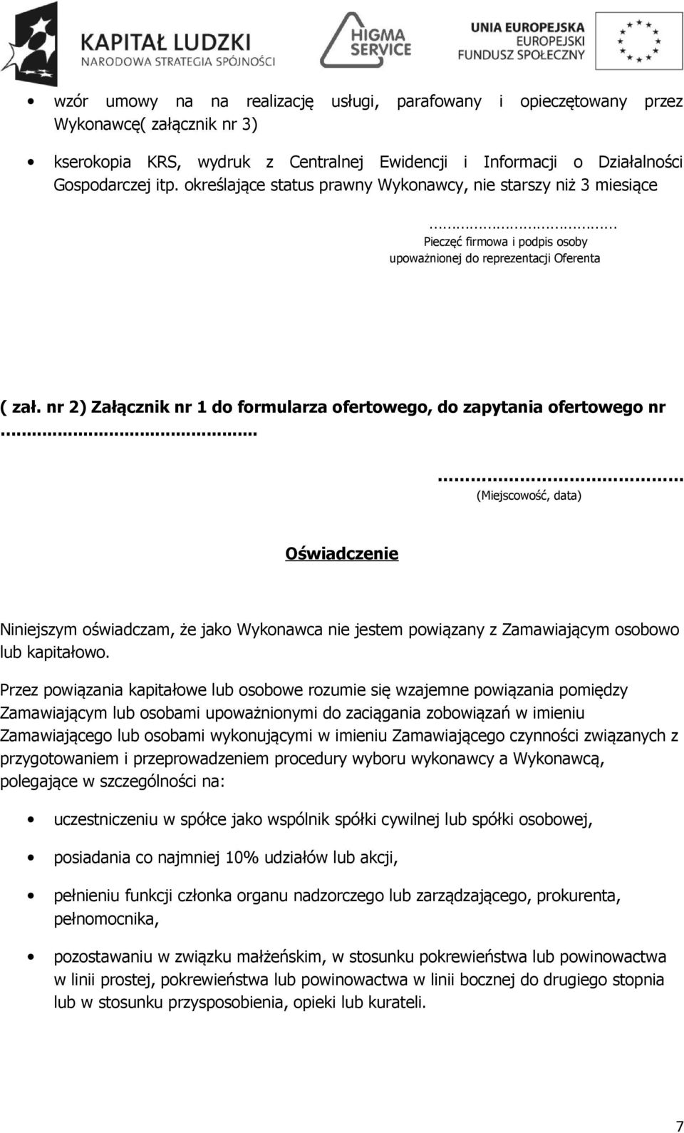 nr 2) Załącznik nr 1 do formularza ofertowego, do zapytania ofertowego nr.