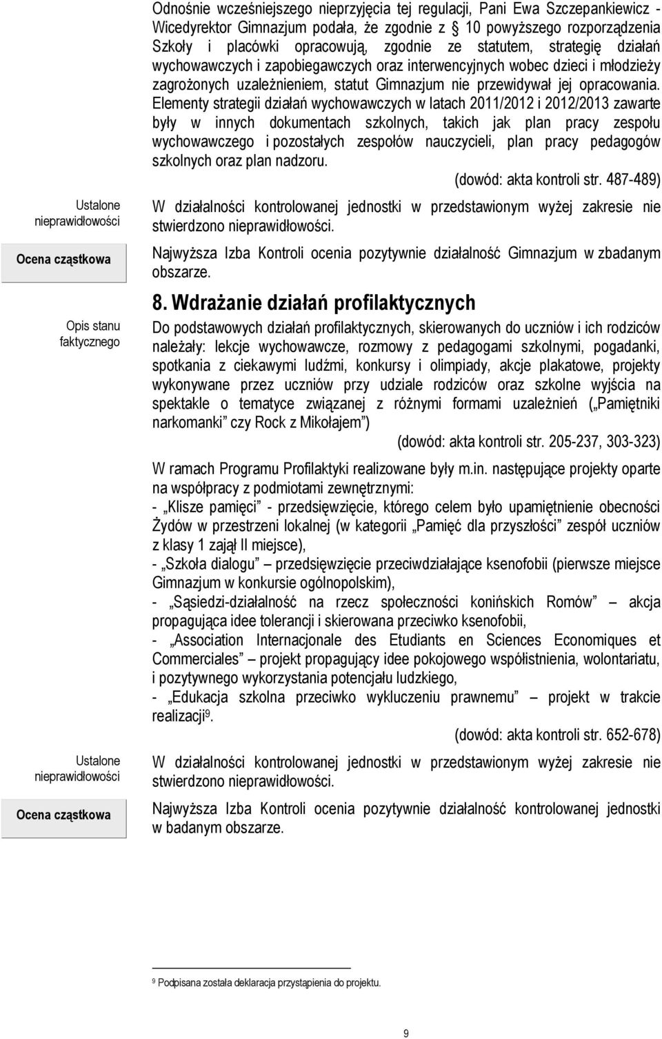 Elementy strategii działań wychowawczych w latach 2011/2012 i 2012/2013 zawarte były w innych dokumentach szkolnych, takich jak plan pracy zespołu wychowawczego i pozostałych zespołów nauczycieli,