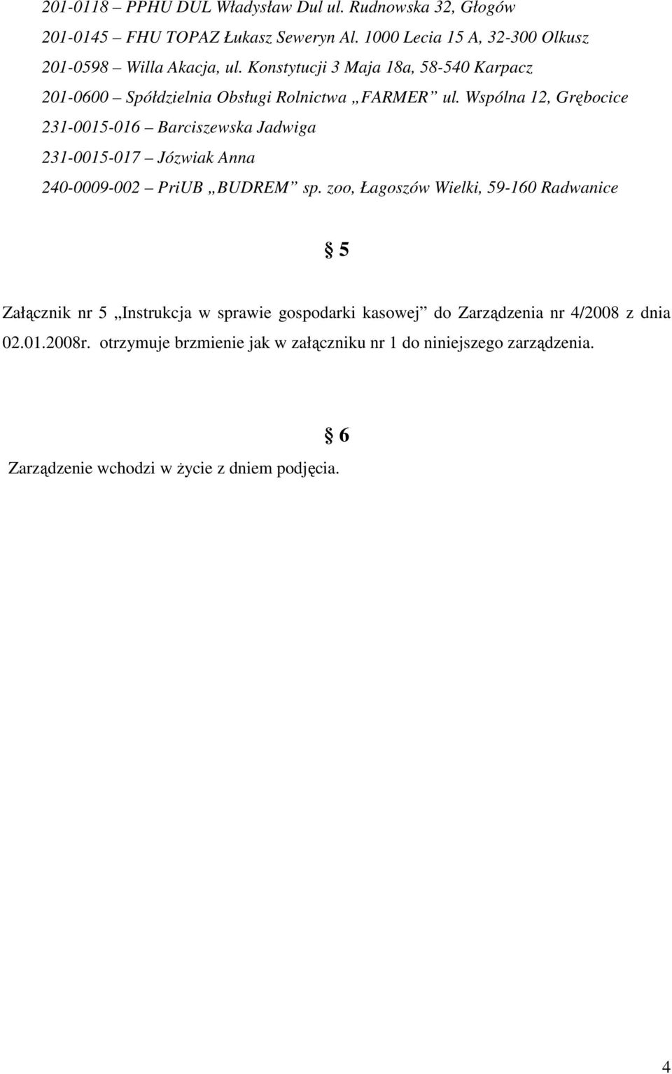 Wspólna 12, Grębocice 231-0015-016 Barciszewska Jadwiga 231-0015-017 Józwiak Anna 240-0009-002 PriUB BUDREM sp.