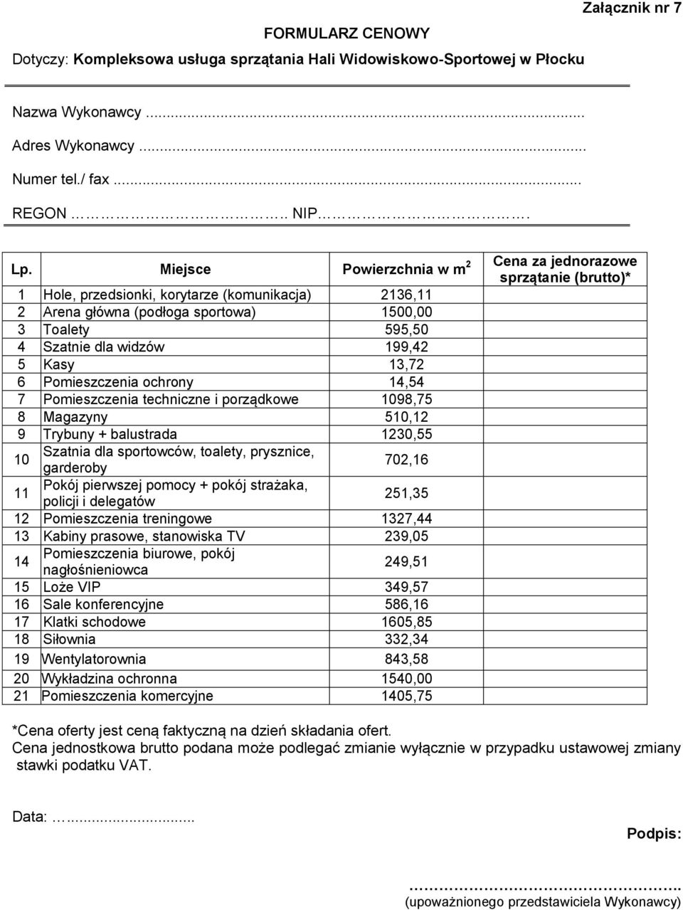 6 Pomieszczenia ochrony 14,54 7 Pomieszczenia techniczne i porządkowe 1098,75 8 Magazyny 510,12 9 Trybuny + balustrada 1230,55 10 Szatnia dla sportowców, toalety, prysznice, garderoby 702,16 11 Pokój