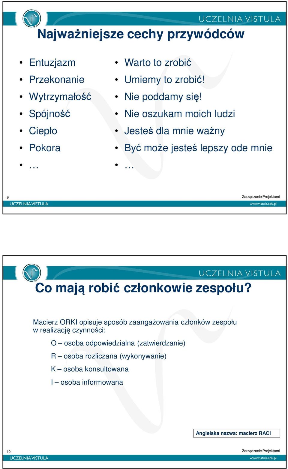 Nie oszukam moich ludzi Jesteś dla mnie ważny Być może jesteś lepszy ode mnie 9 Co mają robić członkowie zespołu?