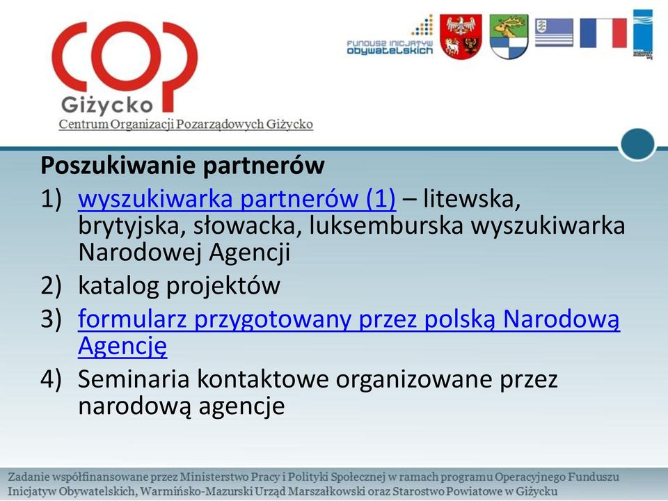 2) katalog projektów 3) formularz przygotowany przez polską