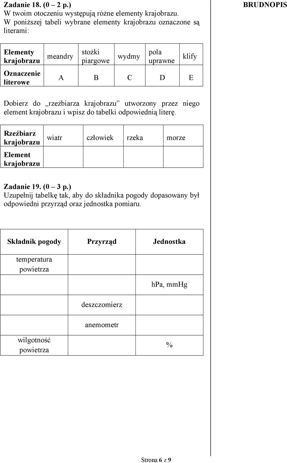 Dobierz do rzeźbiarza krajobrazu utworzony przez niego element krajobrazu i wpisz do tabelki odpowiednią literę.