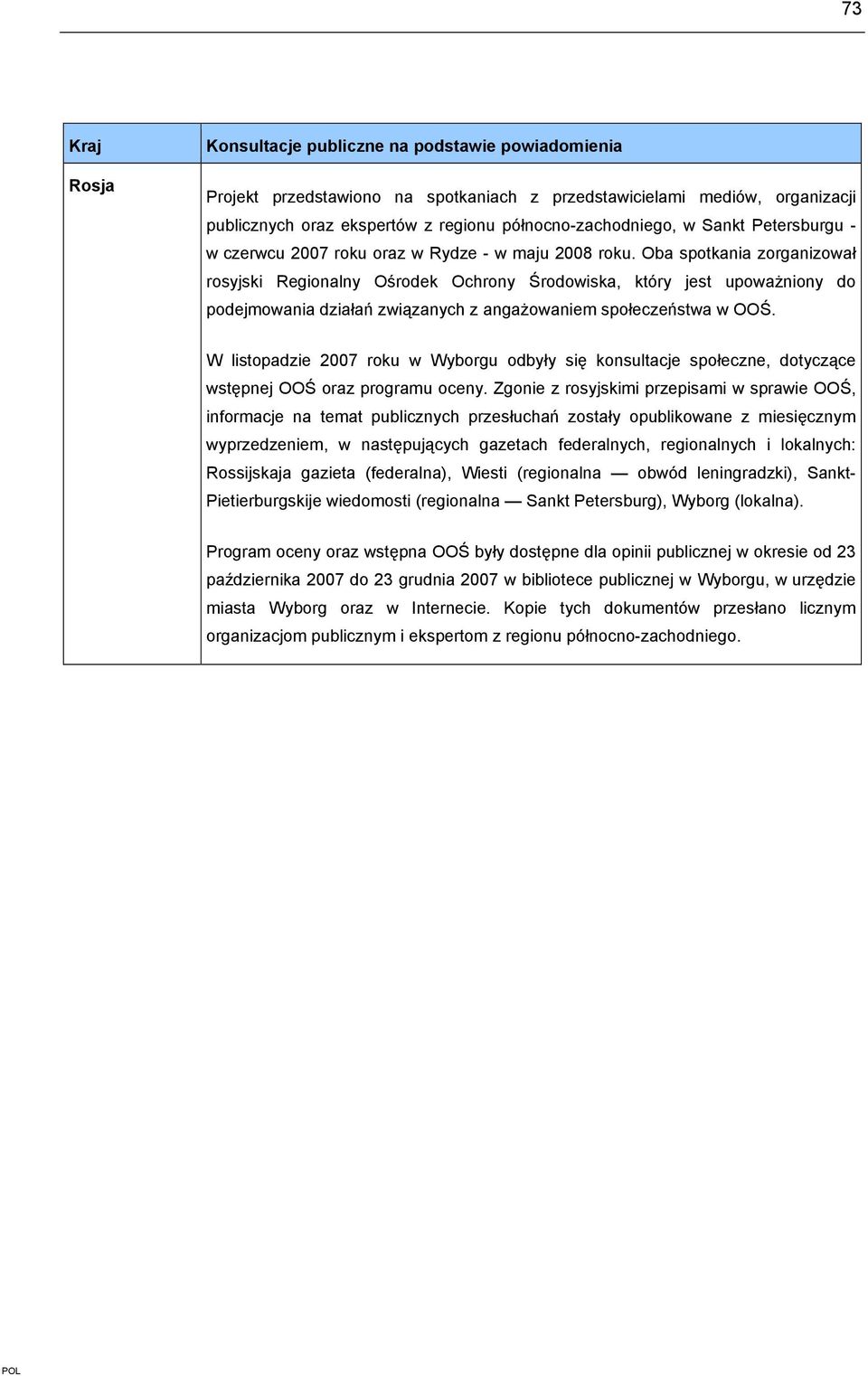 Oba spotkania zorganizował rosyjski Regionalny Ośrodek Ochrony Środowiska, który jest upoważniony do podejmowania działań związanych z angażowaniem społeczeństwa w OOŚ.