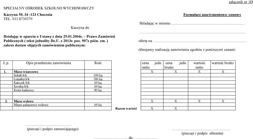 cena jedn. wartość wartość brutto netto brutto netto 1.