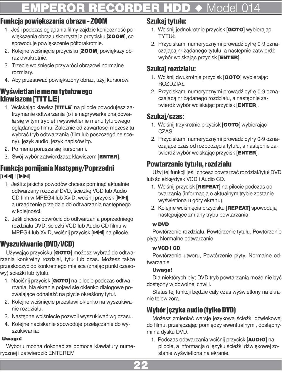 Wyświetlanie menu tytułowego klawiszem [TITLE] 1.