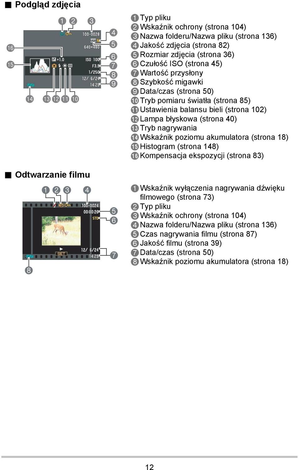 nagrywania bowskaźnik poziomu akumulatora (strona 18) bphistogram (strona 148) bqkompensacja ekspozycji (strona 83).