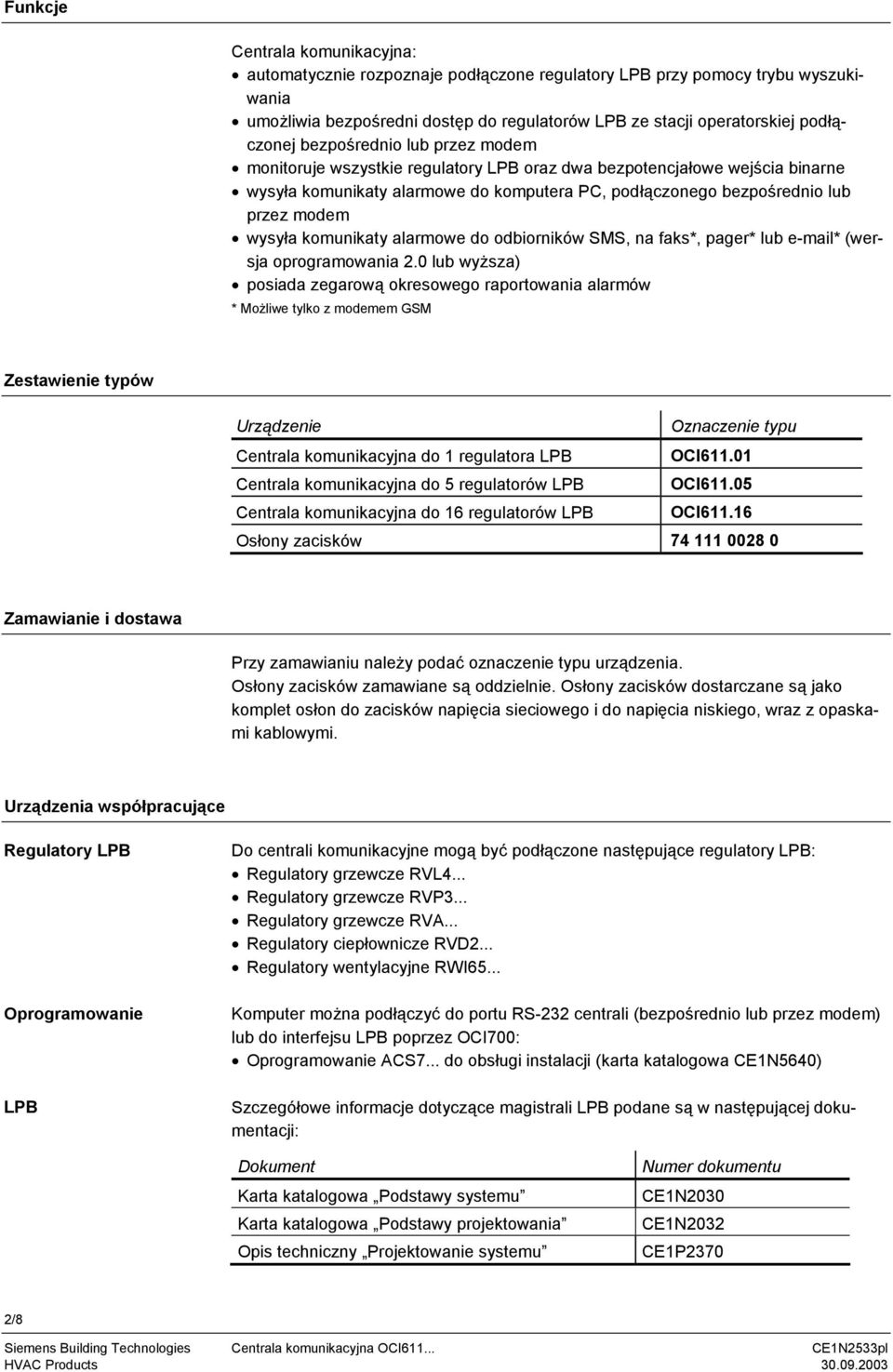 komunikaty alarmowe do odbiorników SMS, na faks*, pager* lub e-mail* (wersja oprogramowania.