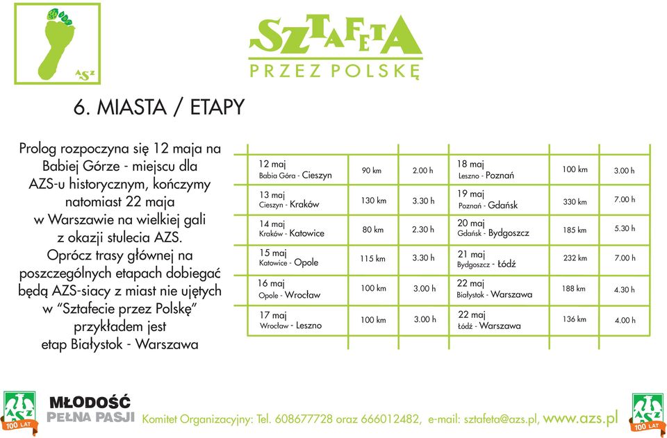Cieszyn - Kraków 14 maj Kraków - Katowice 15 maj Katowice - Opole 16 maj Opole - Wroc³aw 17 maj Wroc³aw - Leszno 90 km 2.00 h 130 km 3.30 h 80 km 2.30 h 115 km 3.30 h 100 km 3.00 h 100 km 3.