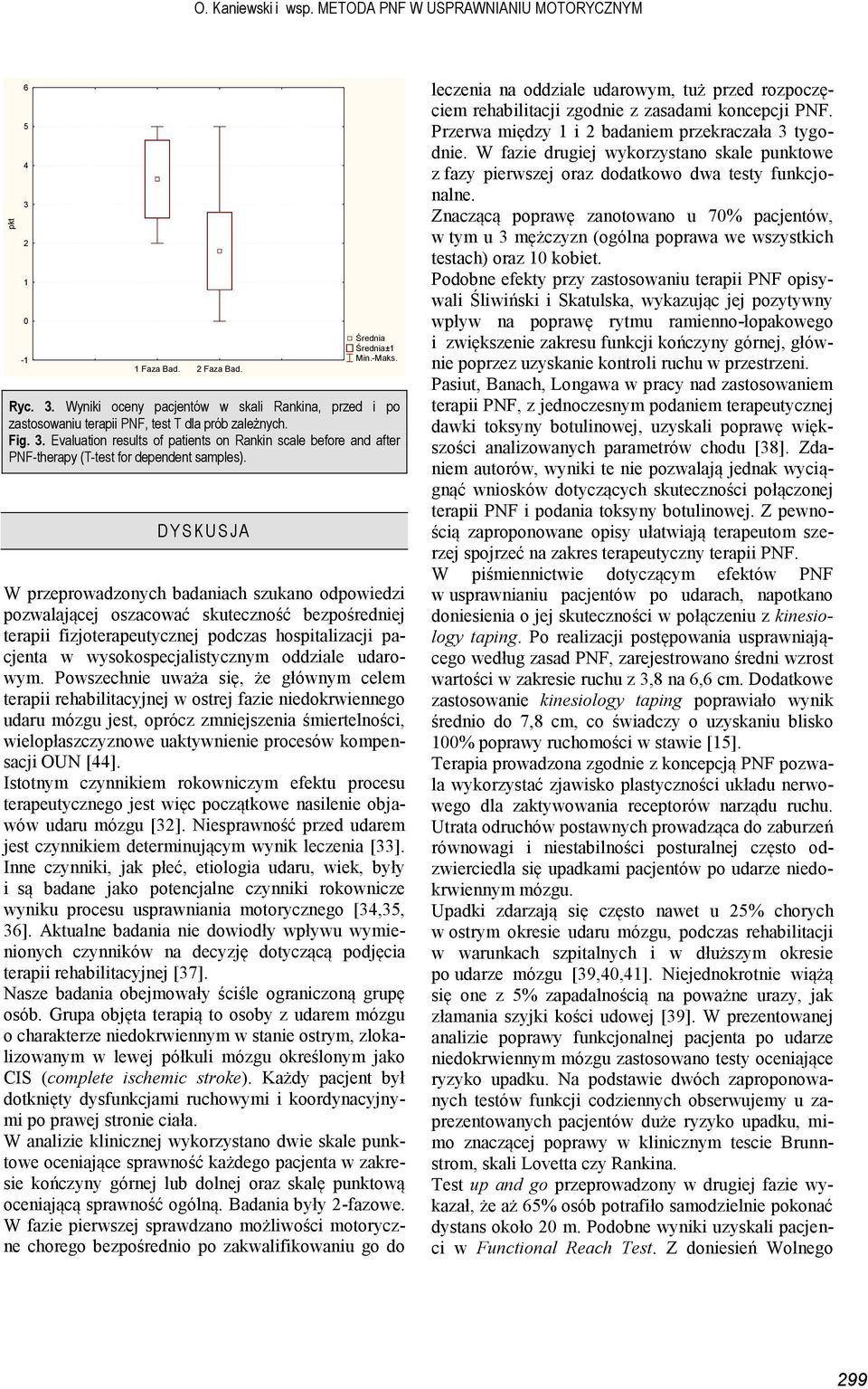 . Evaluation results of patients on Rankin scale before and after PNF-therapy (T-test for dependent samples).