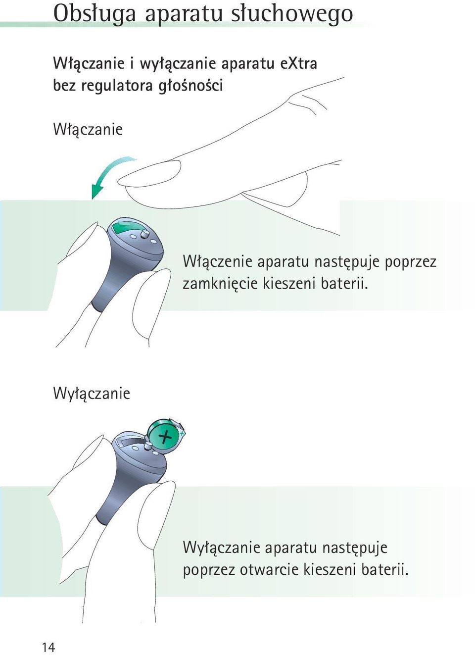 następuje poprzez zamknięcie kieszeni baterii.
