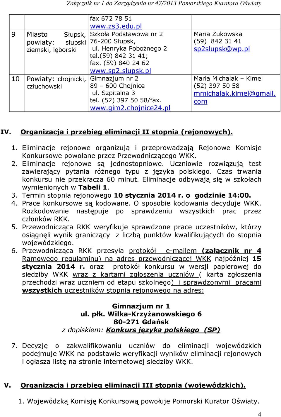 pl Maria Michalak Kimel (52) 397 50 58 mmichalak.kimel@gmail. com IV. Organizacja i przebieg eliminacji II stopnia (rejonowych). 1.