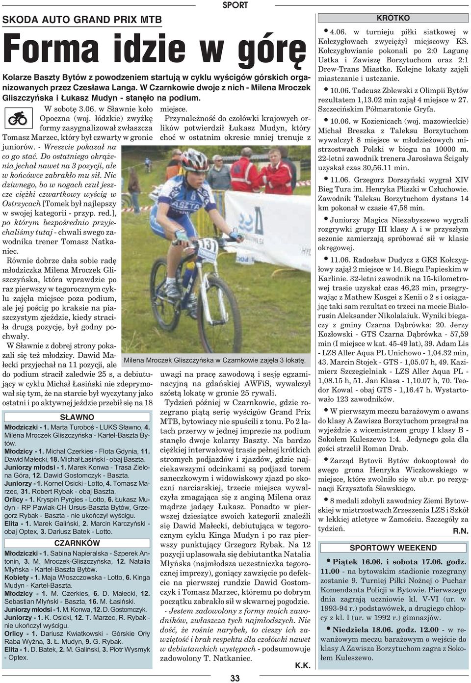 ³ódzkie) zwy kê formy zasygnalizowa³ zw³aszcza Tomasz Marzec, który by³ czwarty w gronie juniorów. - Wreszcie pokaza³ na co go staæ.