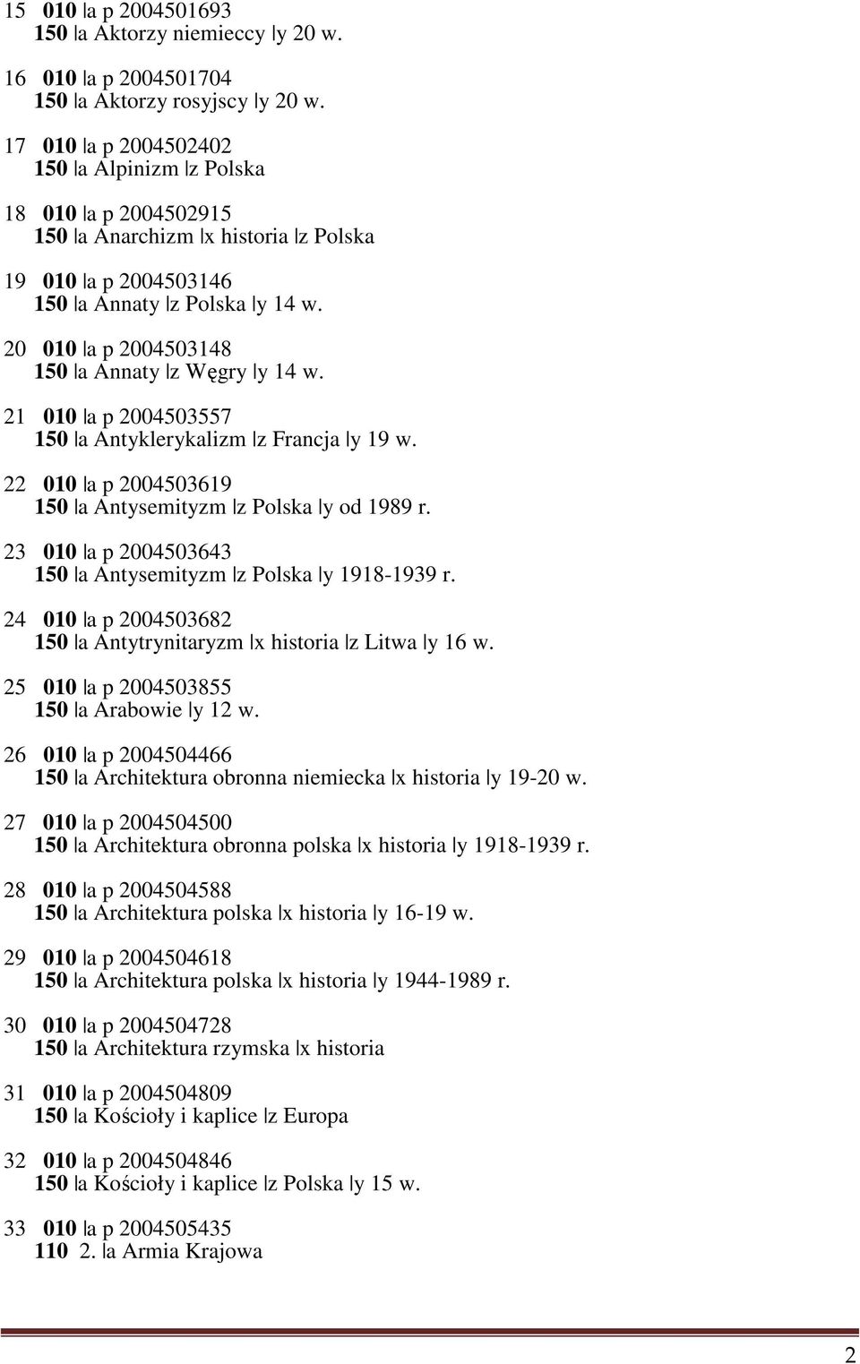 20 010 a p 2004503148 150 a Annaty z Węgry y 14 w. 21 010 a p 2004503557 150 a Antyklerykalizm z Francja y 19 w. 22 010 a p 2004503619 150 a Antysemityzm z Polska y od 1989 r.