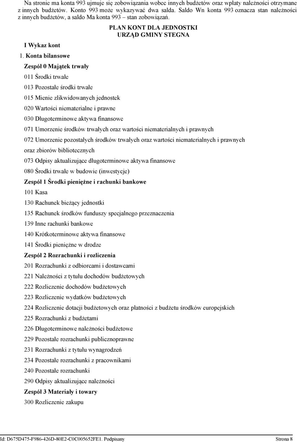 Konta bilansowe Zespół 0 Majątek trwały 011 Środki trwałe 013 Pozostałe środki trwałe 015 Mienie zlikwidowanych jednostek 020 Wartości niematerialne i prawne 030 Długoterminowe aktywa finansowe PLAN