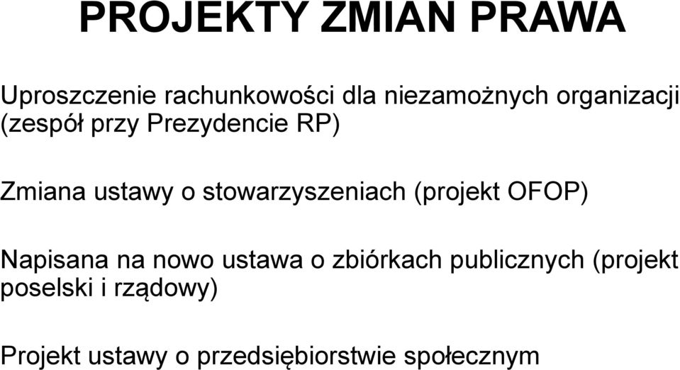 stowarzyszeniach (projekt OFOP) Napisana na nowo ustawa o zbiórkach