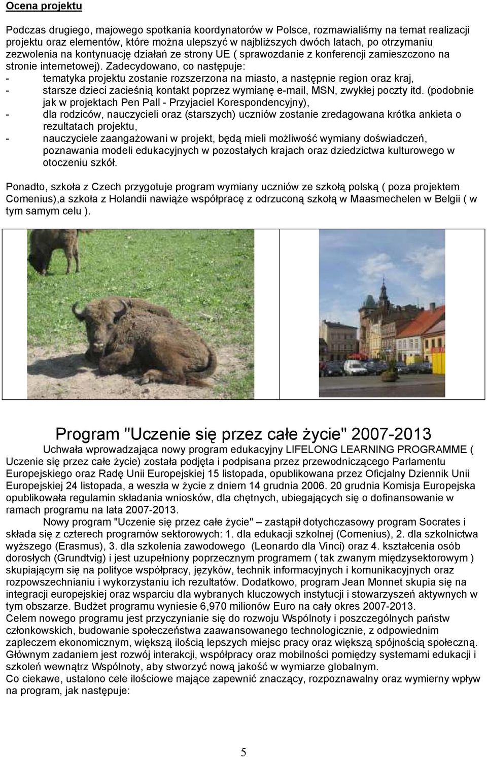Zadecydowano, co następuje: - tematyka projektu zostanie rozszerzona na miasto, a następnie region oraz kraj, - starsze dzieci zacieśnią kontakt poprzez wymianę e-mail, MSN, zwykłej poczty itd.